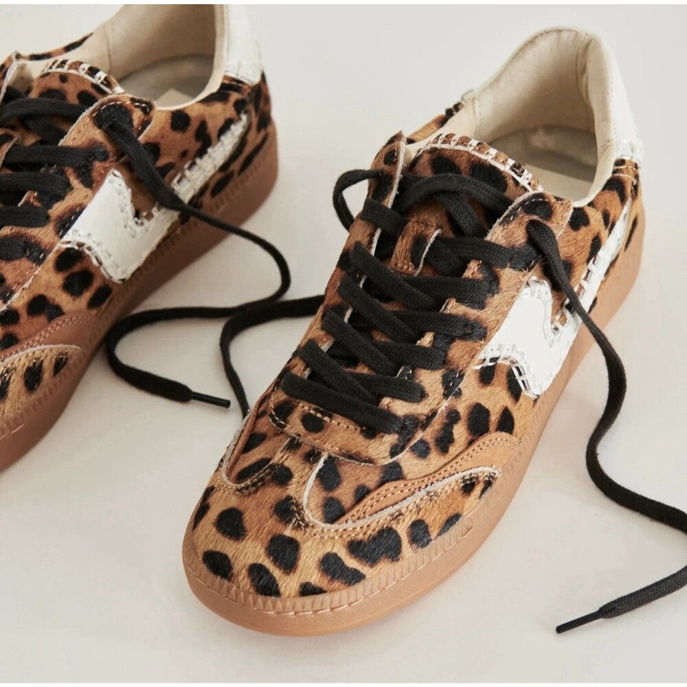 Dolce Vita Notice Stitch Calf Hair Women's Sneakers Size 6.5 in Dark Leopard